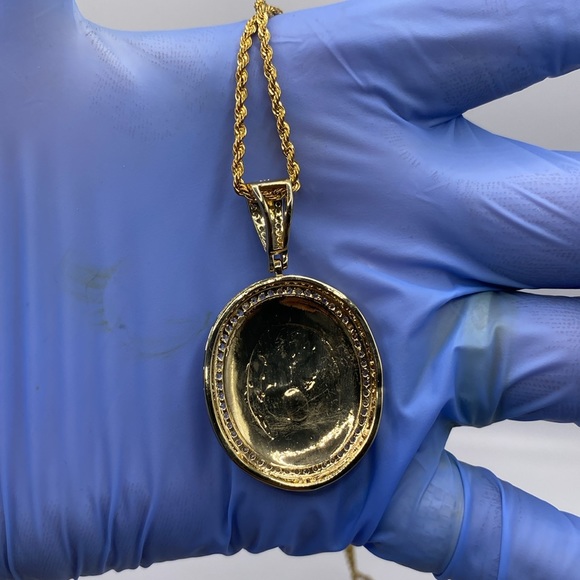 Nugget | 14k Gold | High End CZ Pendant w 20’ Gold Rope Chain - Picture 5 of 6